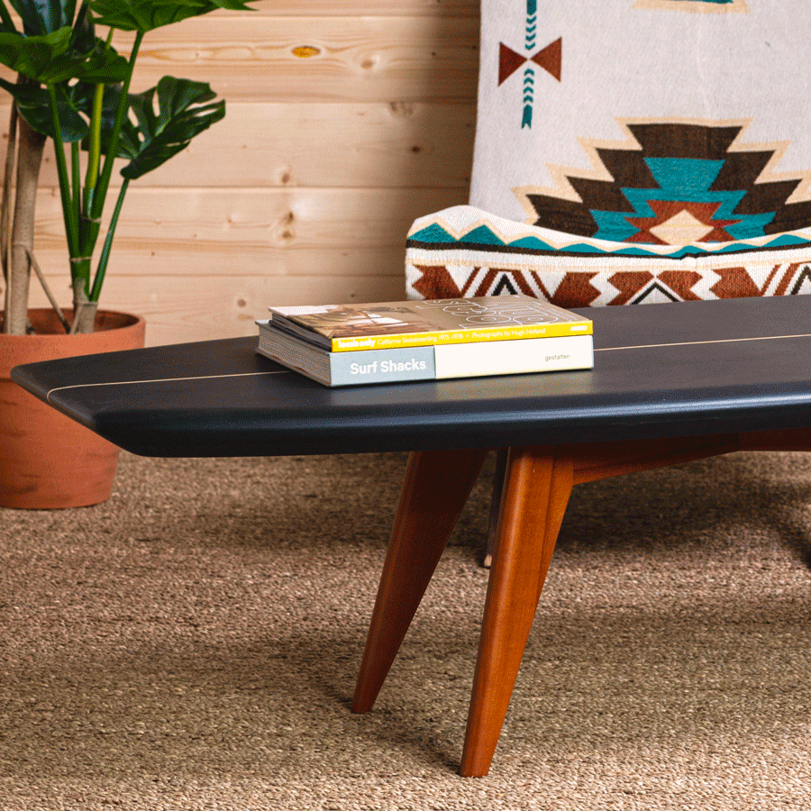 B59 black surfboard coffee table salty home