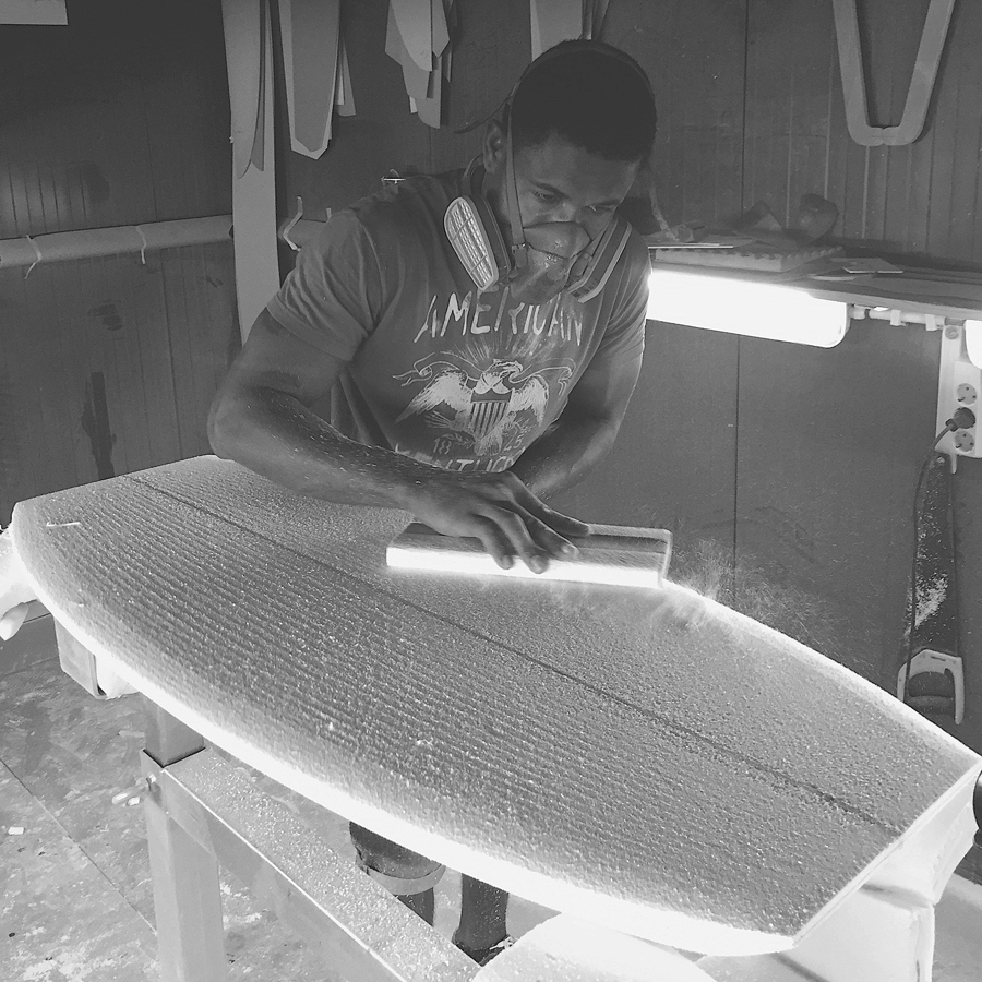 salty home shaper surfboard table